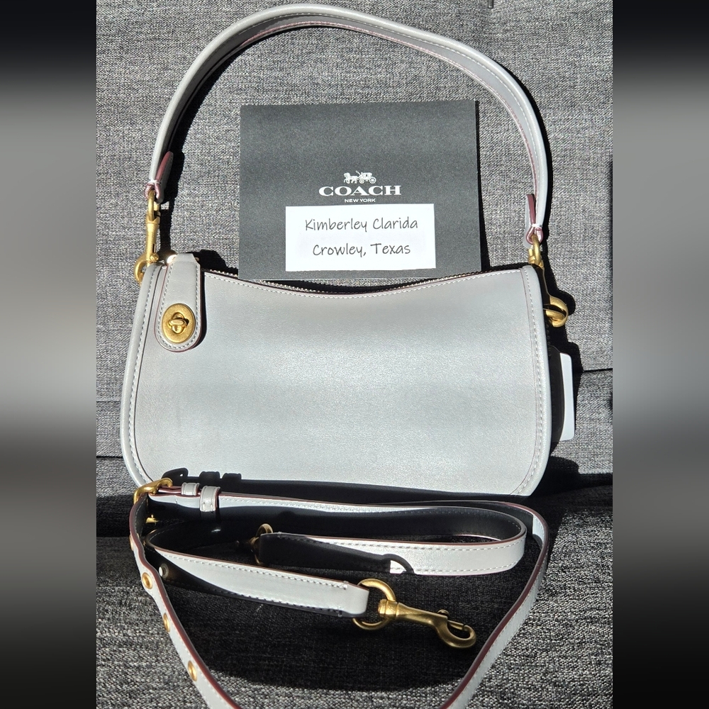 EUC Limited Edition Coach Full Size Gray Swinger Shoulder Bag with Bass Hardware